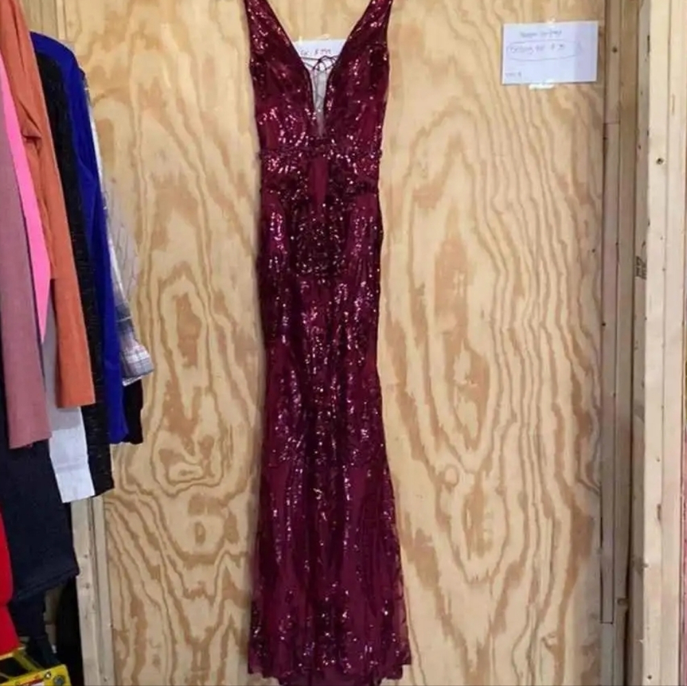 Jovani Red Sequin Plunge Gown for Prom